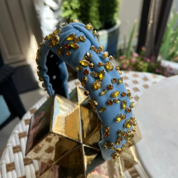 Lele Sadoughi Classic Knotted Blue Headband Amber & Gold Gems - Picture 1 of 11